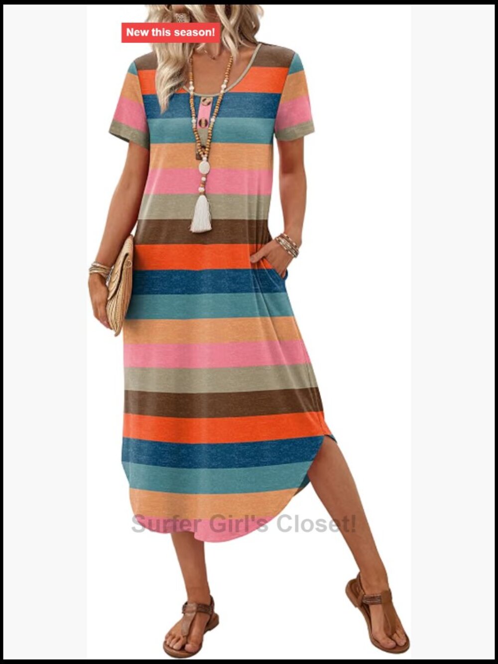 Women's Casual Midi Summer Dress with Pockets 100% Polyester Resort Wear